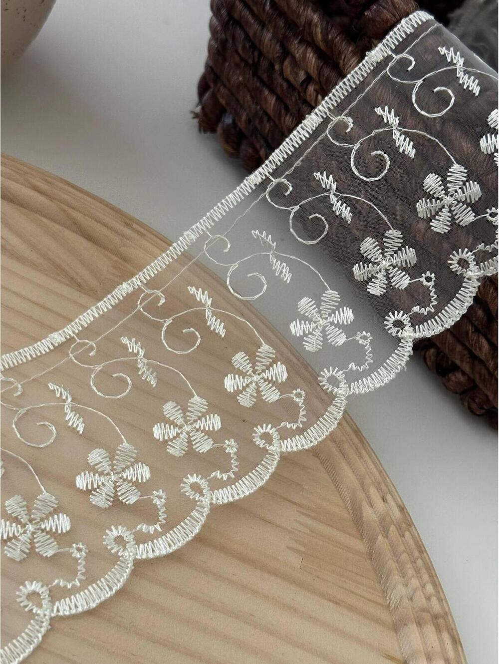 3Yds  3" White Organza Floral Embroidered Lace Trim, Wholesale